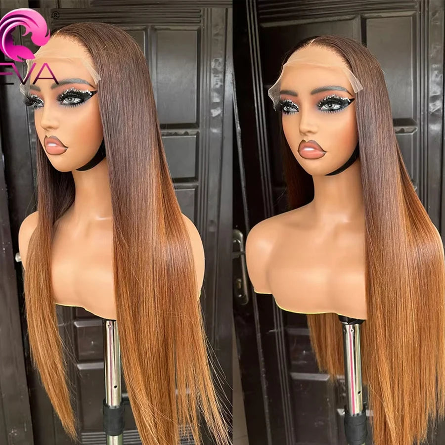13x6 Full Frontal HD Lace Wig Ombre Blonde Straight Melt Skin Full Lace Frontal Human Hair Wig Honey Blonde Real HD Lace Wigs