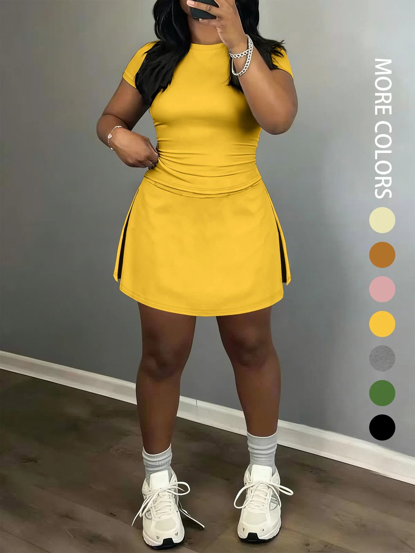 Sporty Short-Sleeve Tee and Culottes Two-Piece Set for Women