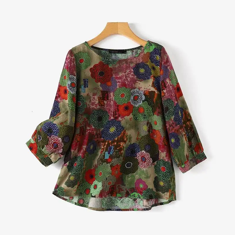 ZANZEA Women Long Sleeve Blouse 2024 Autumn Retro Floral Print Shirts Vintage Office Lady Cotton Chemise Holiday Round Neck Tops