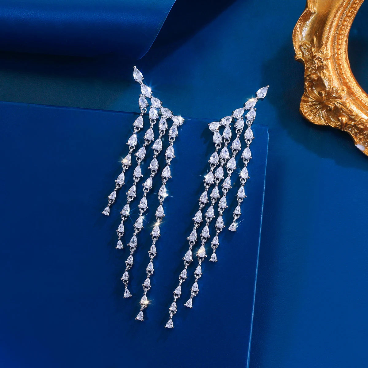 Long Cubic Zirconia Drop Earrings