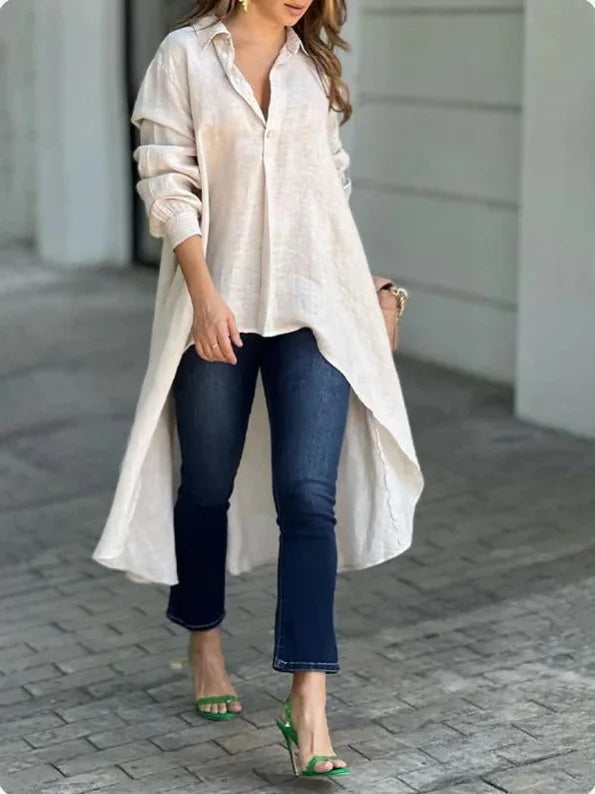 Long Sleeve Irregular Front Top