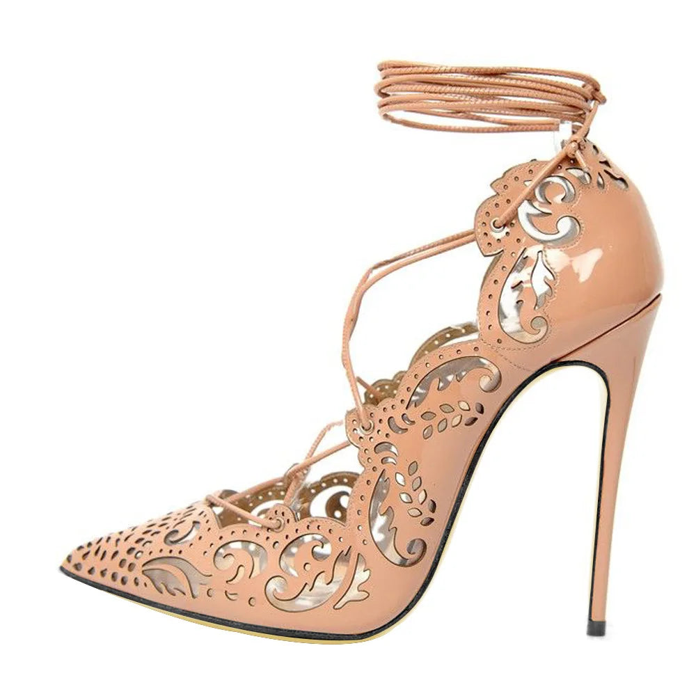 Pointed Toe Lace-Up Thin High Heel Pumps for Women