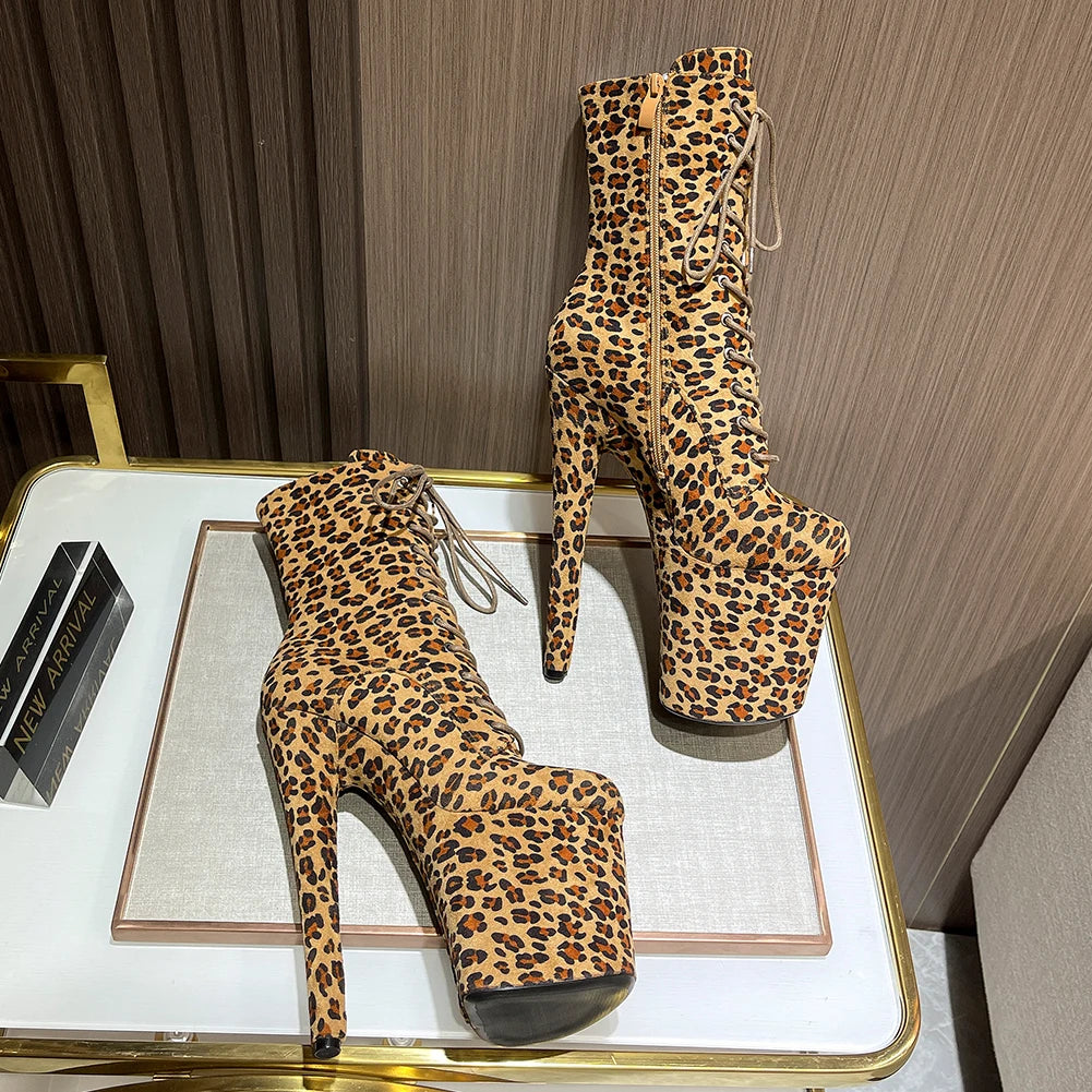 Leopard Print Suede Ankle Boots With Zipper Straps for Women