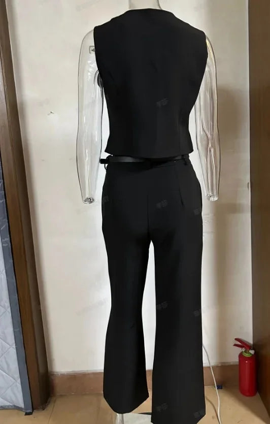 Slanted Neck Top and High Waist Pants Two Piece Set for Women