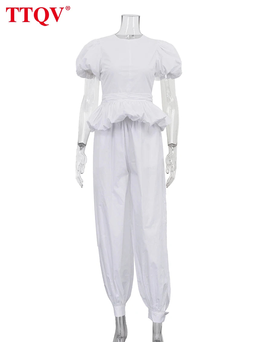Loose Cotton Shirt and Wide-Leg Pants Set for Women