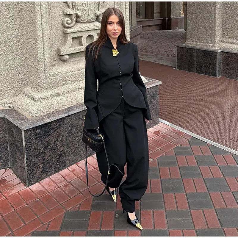 Mermaid Hem Long Sleeve Single Breasted Blazer for Women