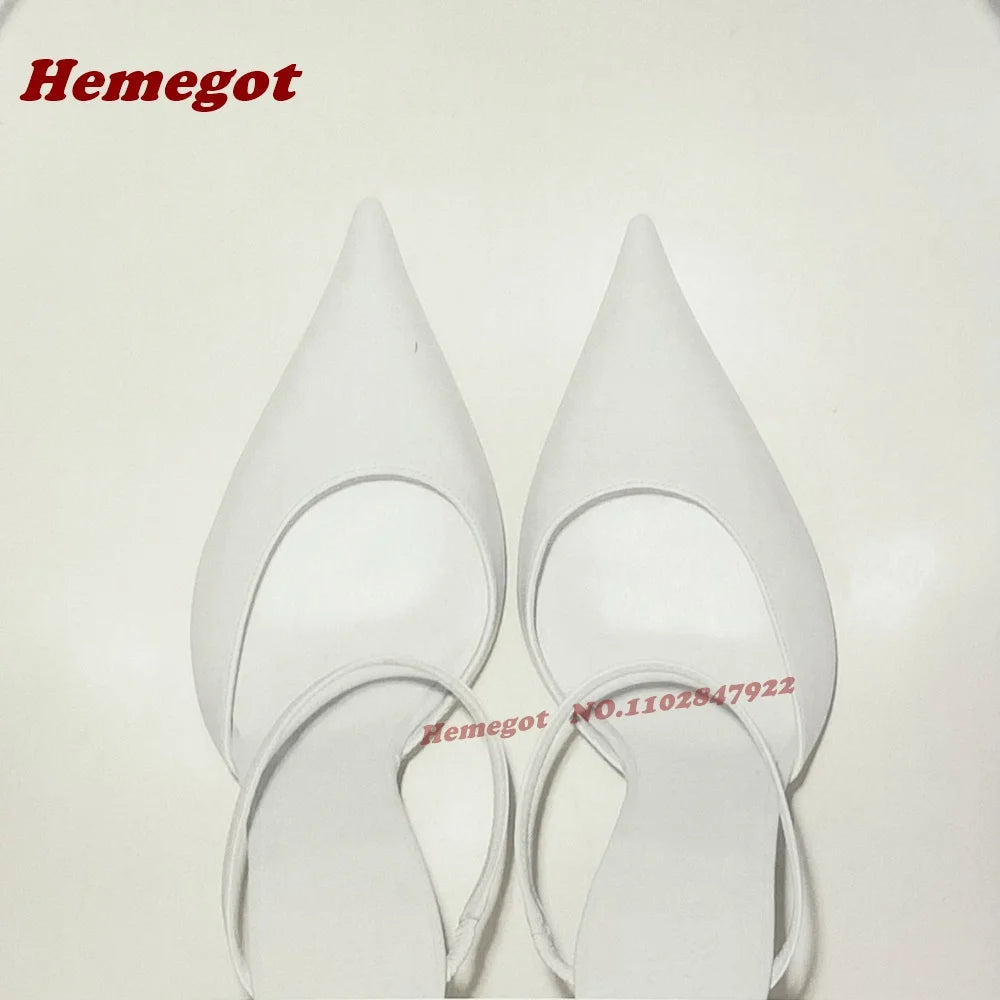White Leather Pointed Toe Stiletto Mules for Women
