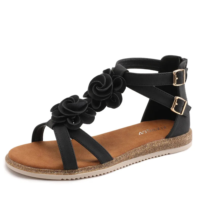 Strappy Bohemian Floral Printed Flat Sandals for Women