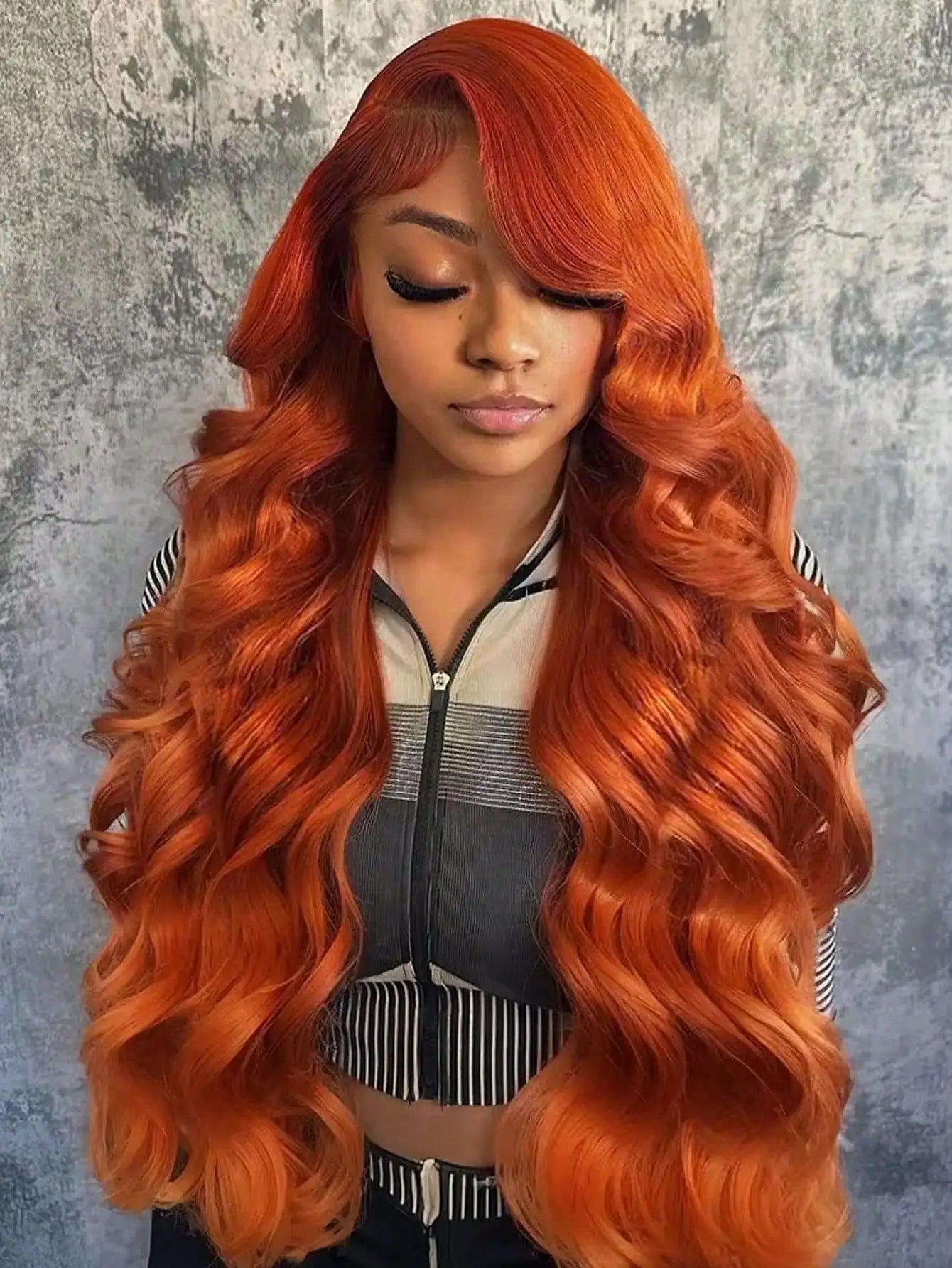Ginger Orange Body Wave Human Hair Lace Front Wig For Women