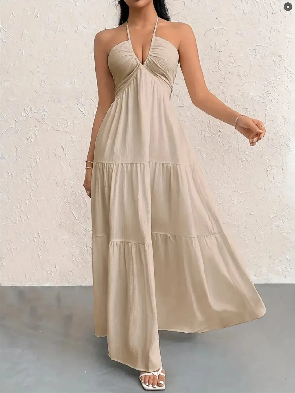 Summer 2026 Women's Trendy Deep V Shoulder Bohemian Style Dress with Belt for Wedding Festival Party Casual Wear