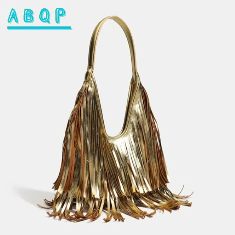 New Women's Shoulder Bag Solid Color Tassel Fashion Women's Shoulder Bag Large Capacity Retro Casual Women's Bag High Quality
