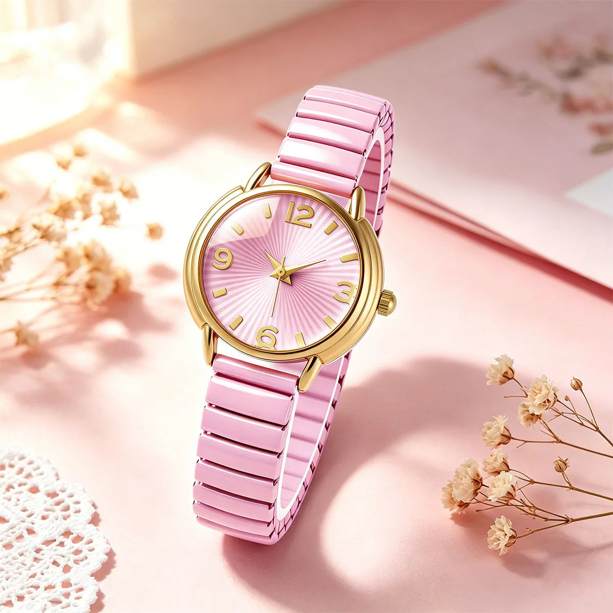 Elegant Round Dial Elastic Strap Quartz Watch for Women