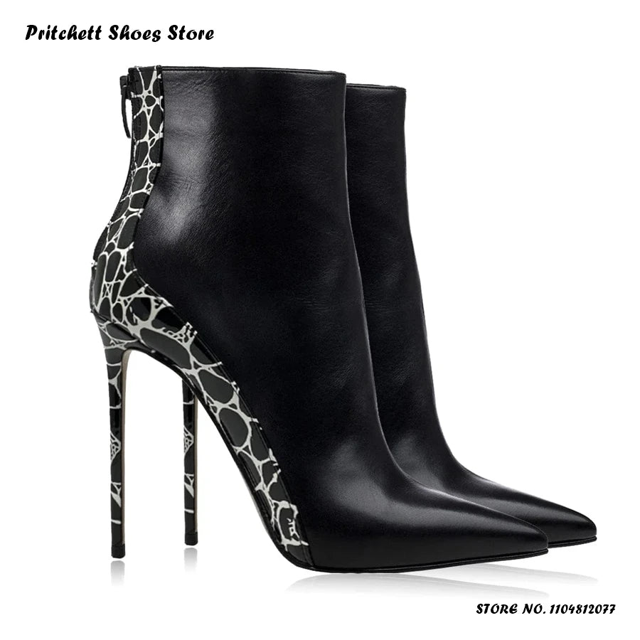 Elegant Pointed Toe Patchwork Ankle Boots With Back Zipper For Women