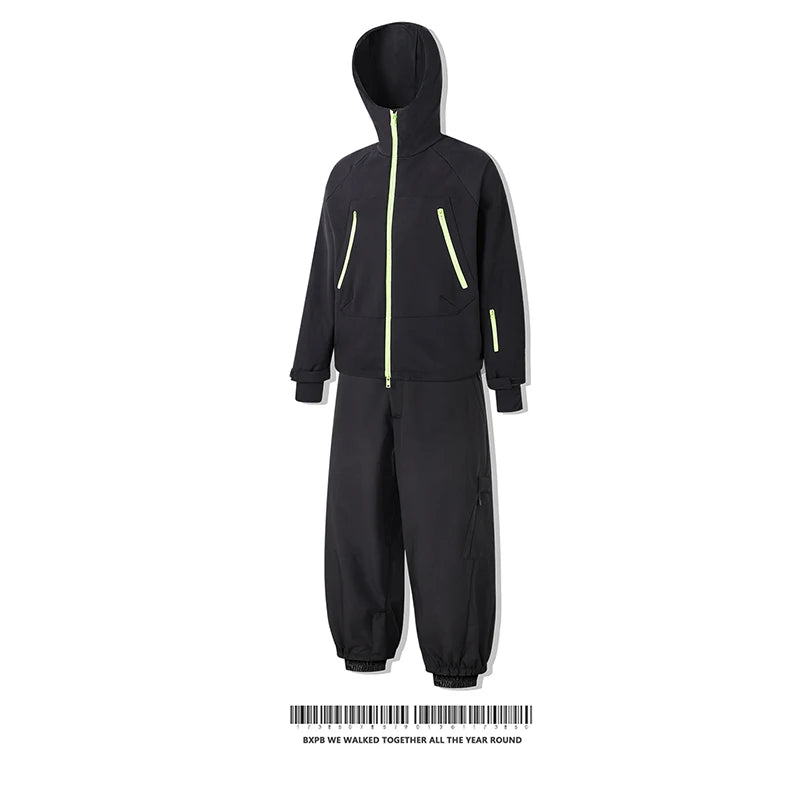 Waterproof Fleece-Lined Hooded Windbreaker Set for Women