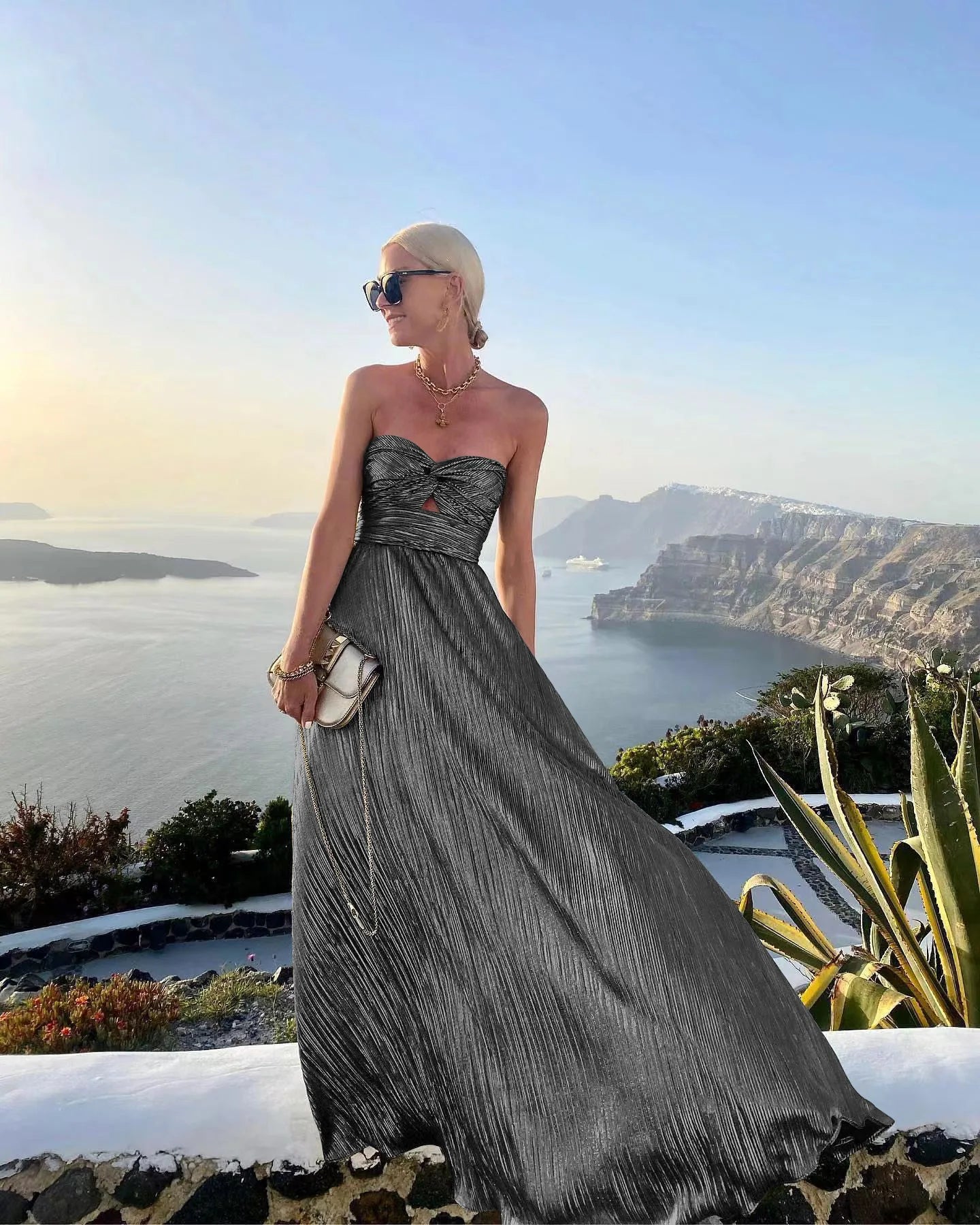 Sleeveless Chest Wrapping Dress Summer Women Sexy Hollow Out Solid Strapless Ladies Maxi Party Dress Fashion Streetwear