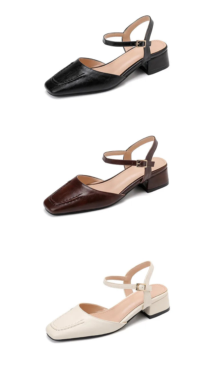 Elegant Square Toe T Strap Sandals