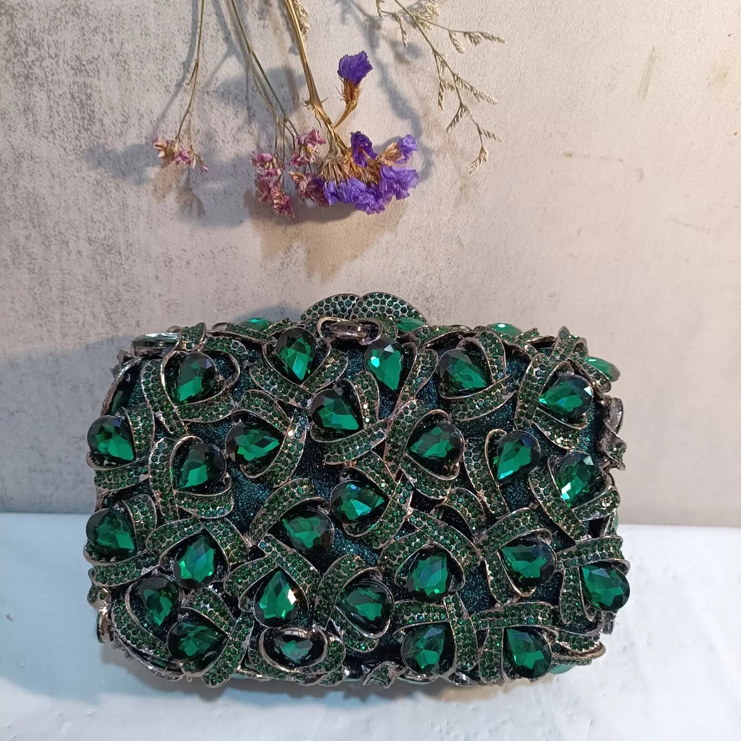 Elegant Jade Green Women Big Stones Evening Bags Crystal Metal Clutches Bags Green Wedding Party Minaudiere Purses and Handbags