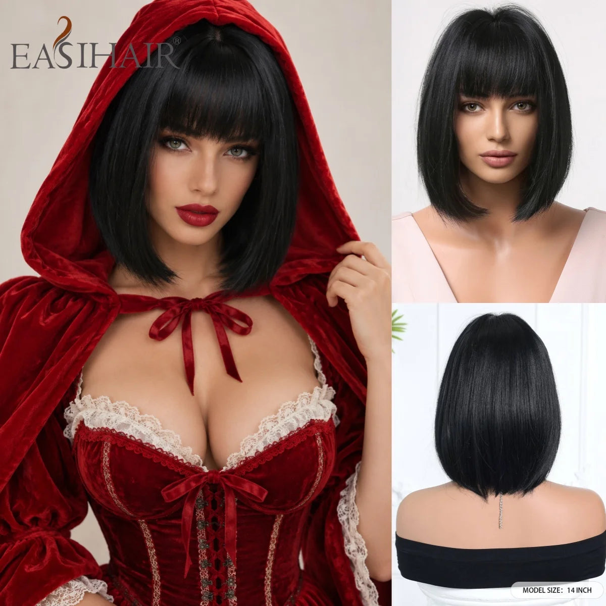 Short Black Halloween Bob Cosplay Wig With Bangs for Women