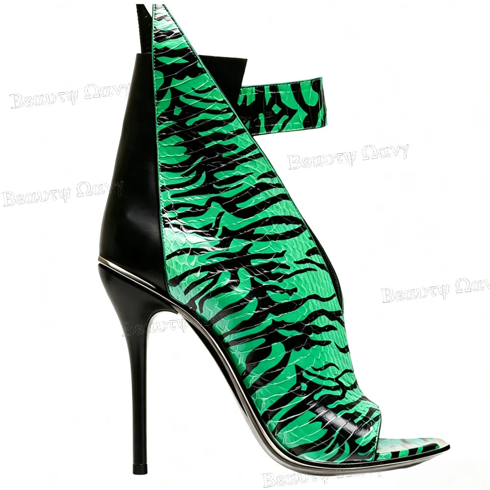 Two Tone Slim Heel Ankle Buckle Open Toe Sandals for Women
