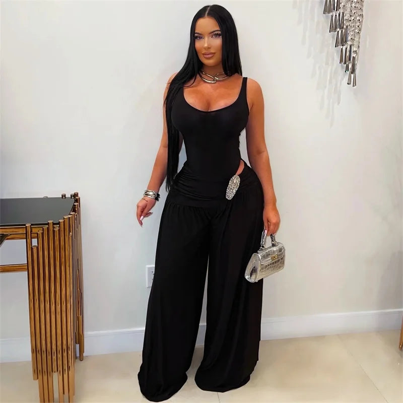 Chic Sleeveless V Neck Jumpsuit With Ruched Hollow Out for Women