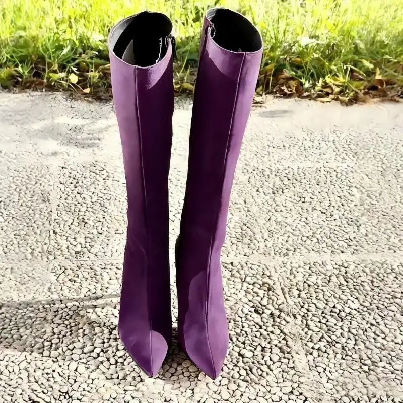 Sleek Suede Pointed Toe Side Zip Knee High Boots For Women