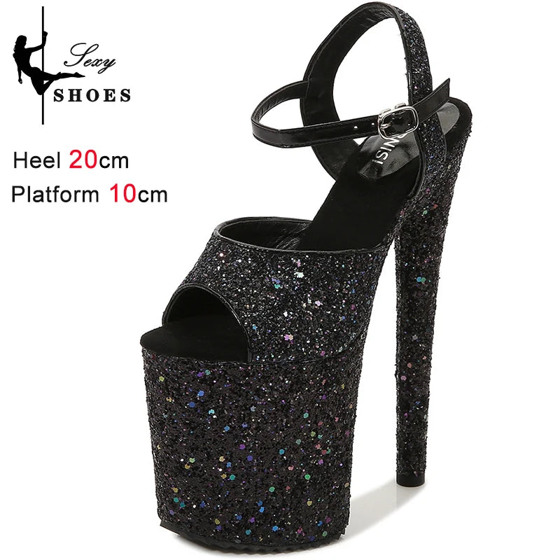 Elegant Sequined Gold High Heel Platform Sandals for Women