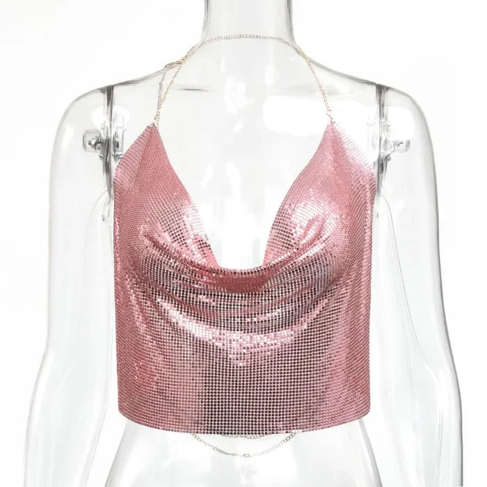 Tank Top Women Metal Sequin Camisole Party Nightclub Music Festival Sleeveless Sexy Vest for Female Streetwear 2025 Summer New