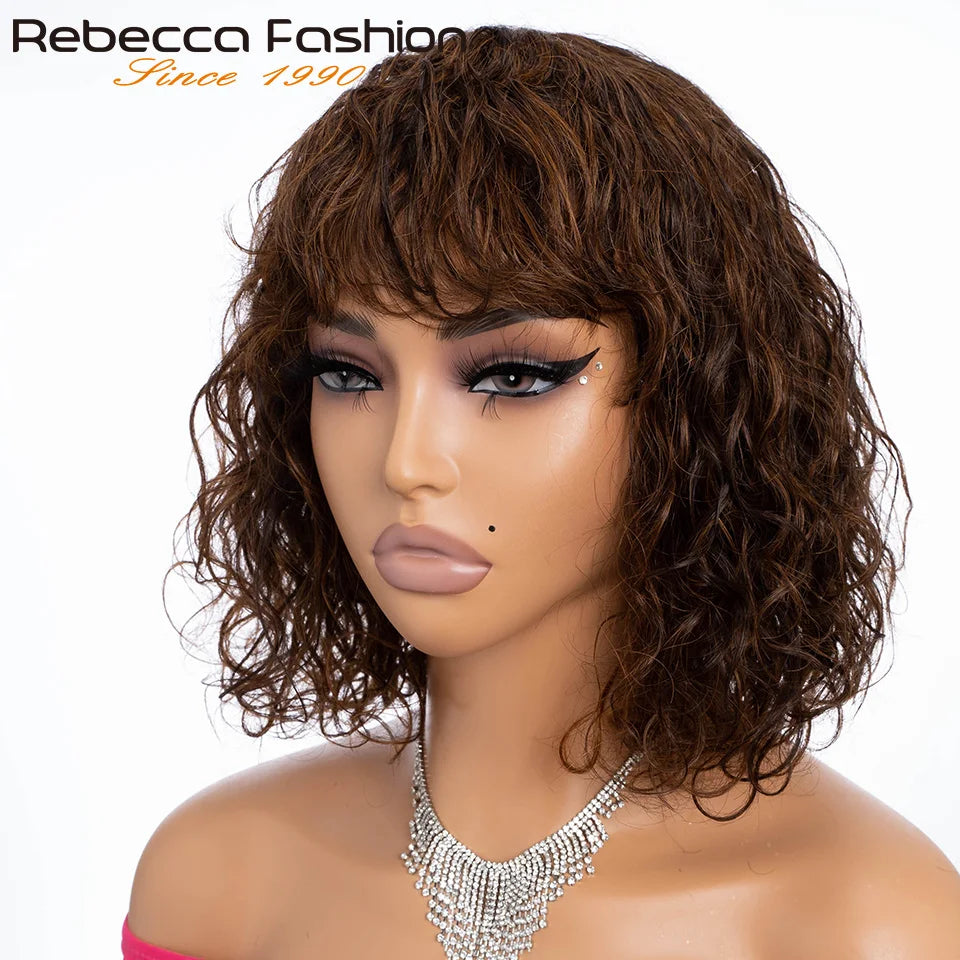 Natural Short Curly Glueless Human Hair Bob Wig for Women