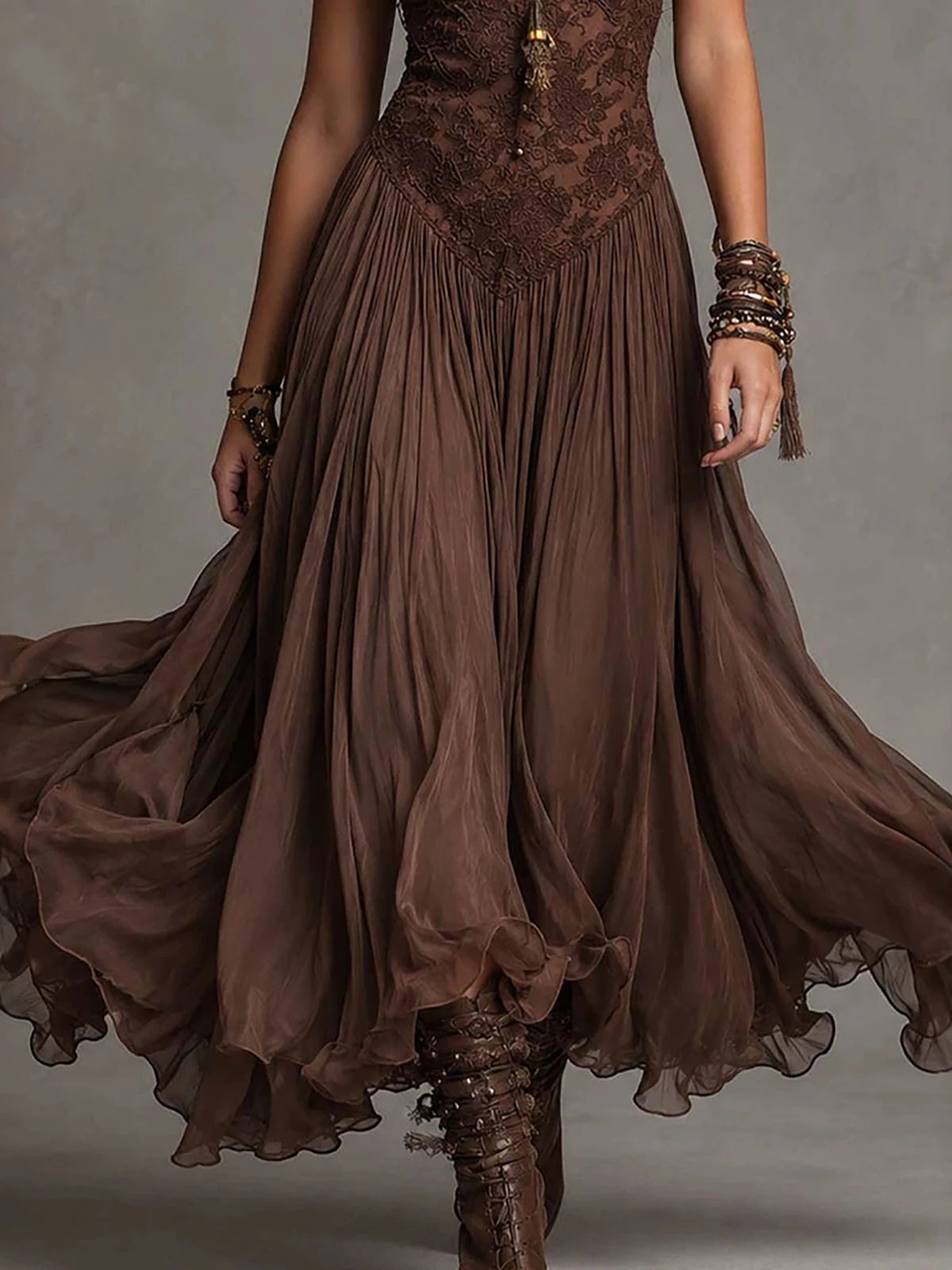 Boho Sheer Lace Midi Dress