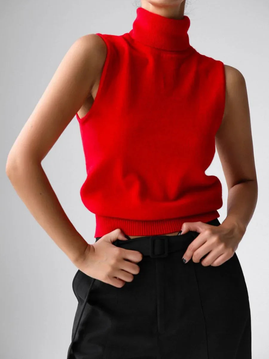 Slim Fit Knit Sleeveless Turtleneck Tank Top for Women