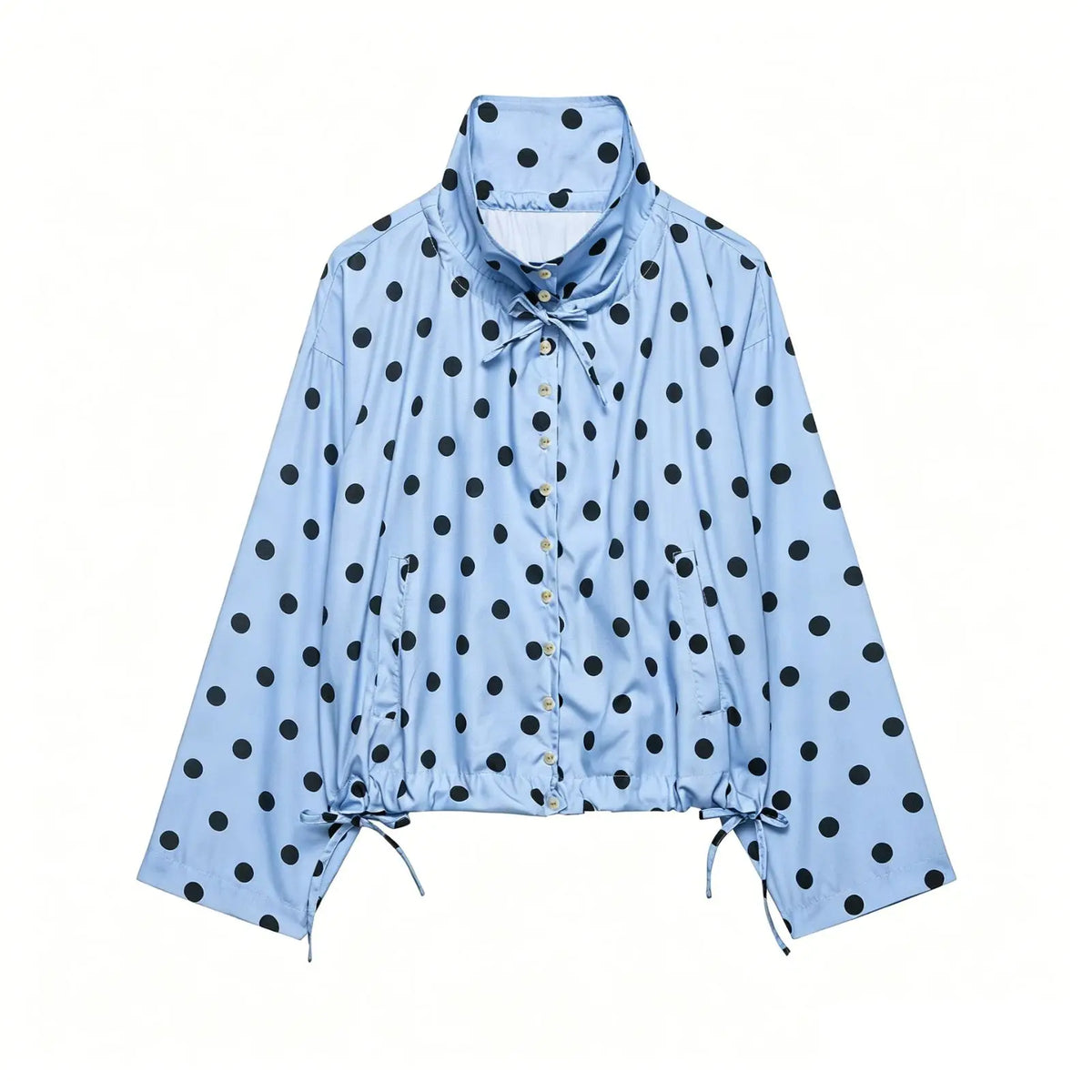 Pink Polka Dot High Collar Button Front Jacket for Women