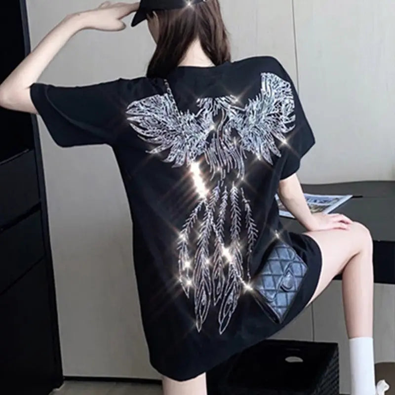 Fashion Women's T-shirt For Summer Short Sleeve Pulovers Midi Loose Clothes Casual Graphic Aesthetic Cotton Tops Korean T Shirt