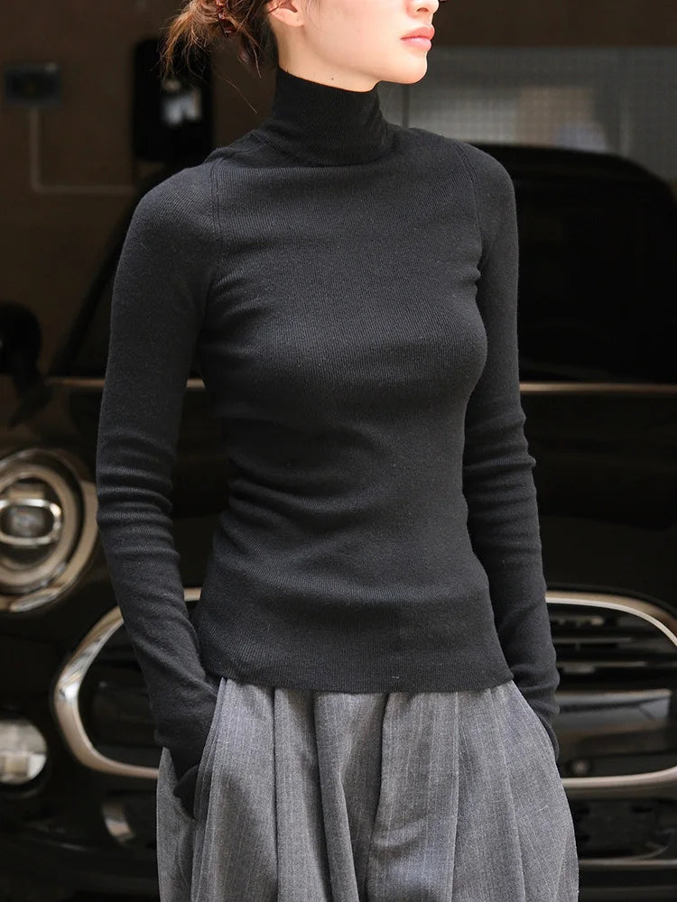 [EAM] Gray Slim Elegant Knitting Sweater Turtleneck Long Sleeve Women Pullovers New Fashion Tide Spring Autumn 2025 1DH7116