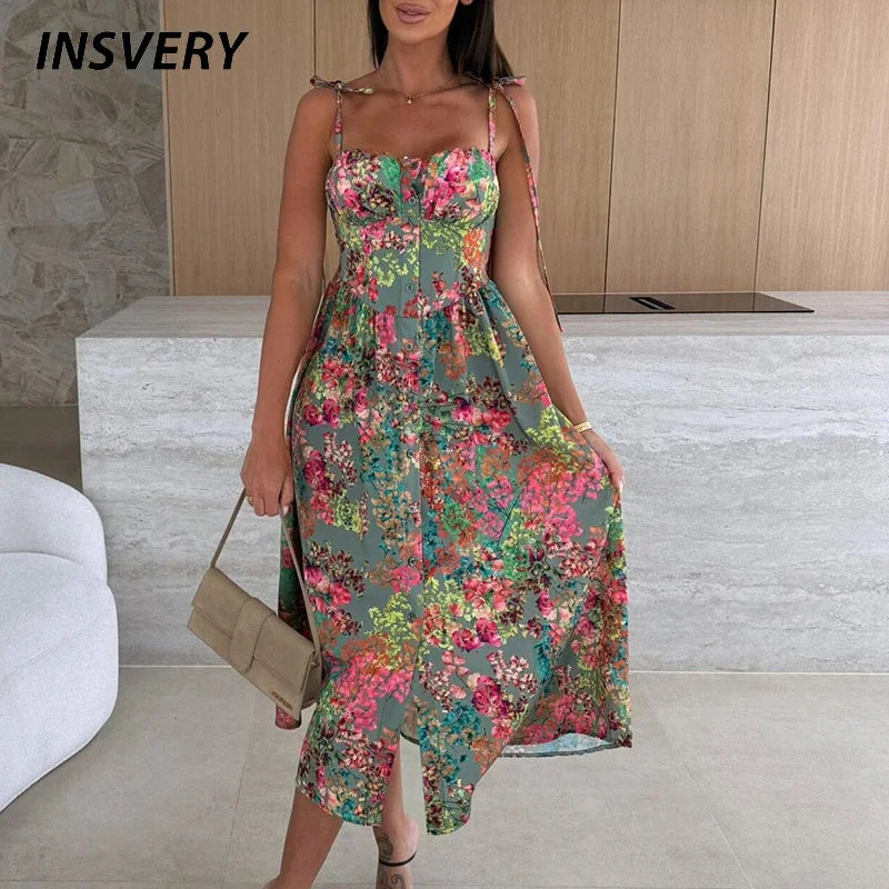 Summer Beach Holiday Dress Women Sleeveless Midi Dresses For Women Elegant A-line Bohemian Dress Women Party Vestidos