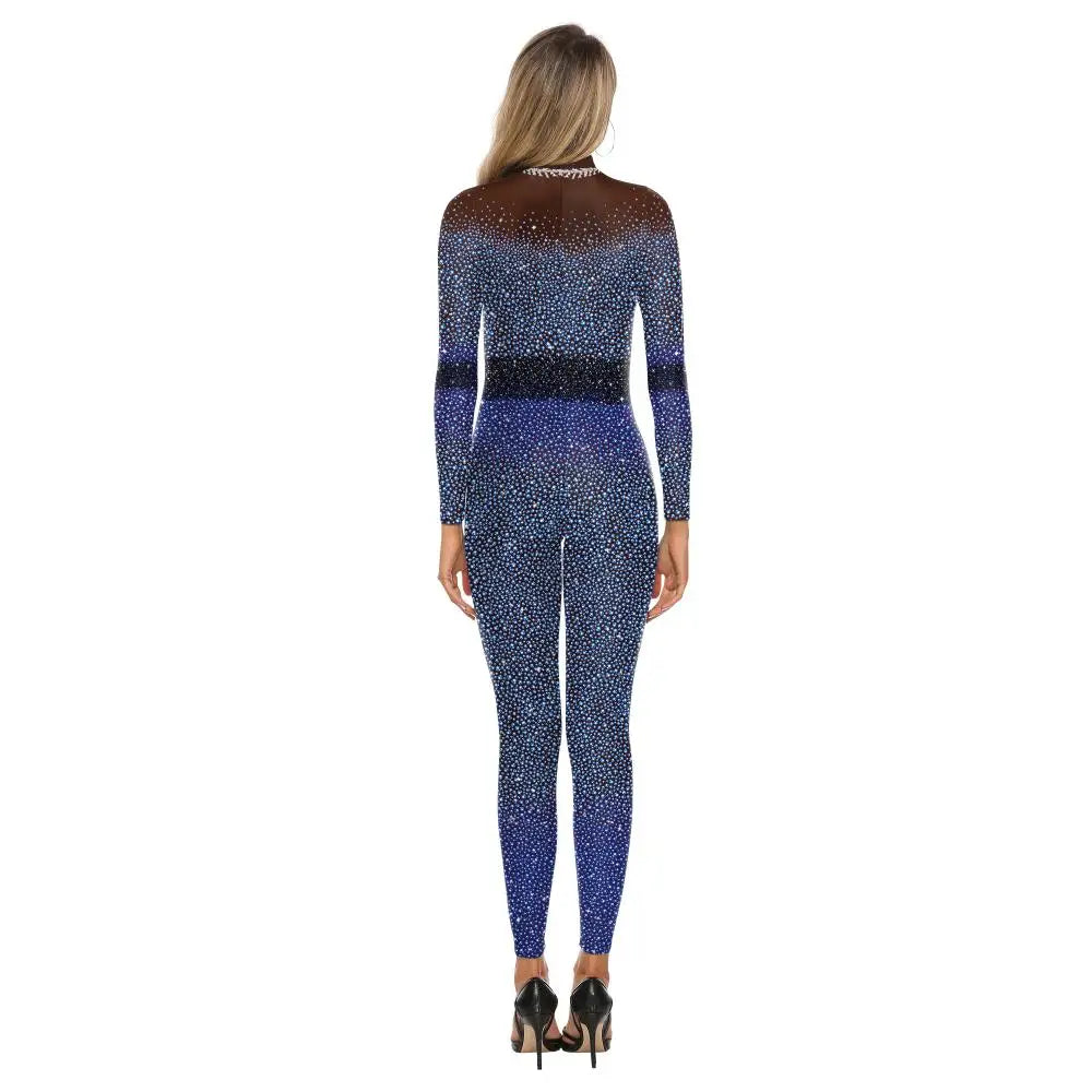 Elegant Skin Color Rhinestone Print Jumpsuit for Women