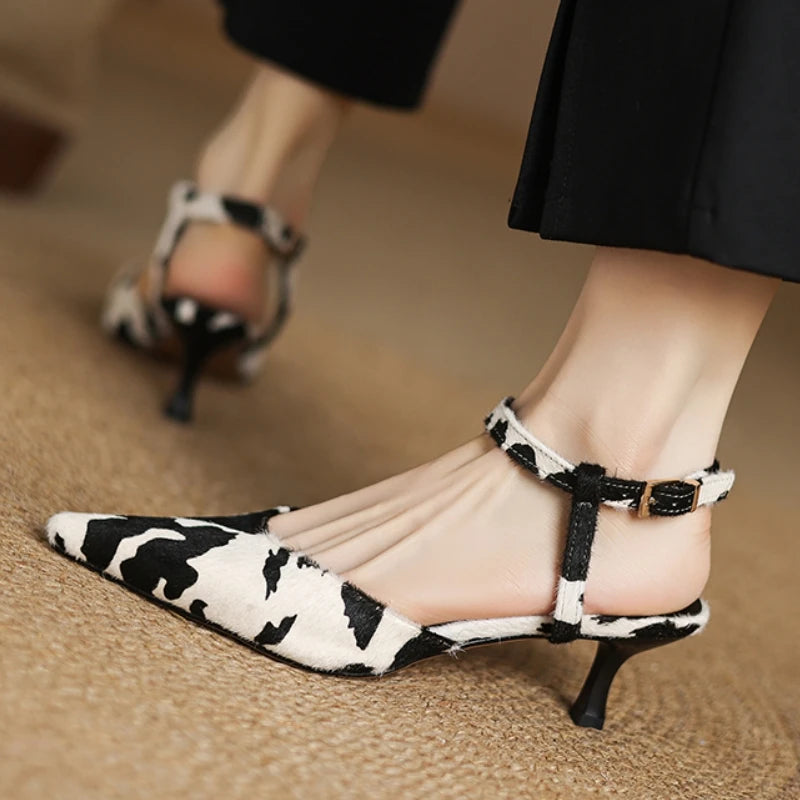 Leather Pointed Toe Mid Heel Sandals