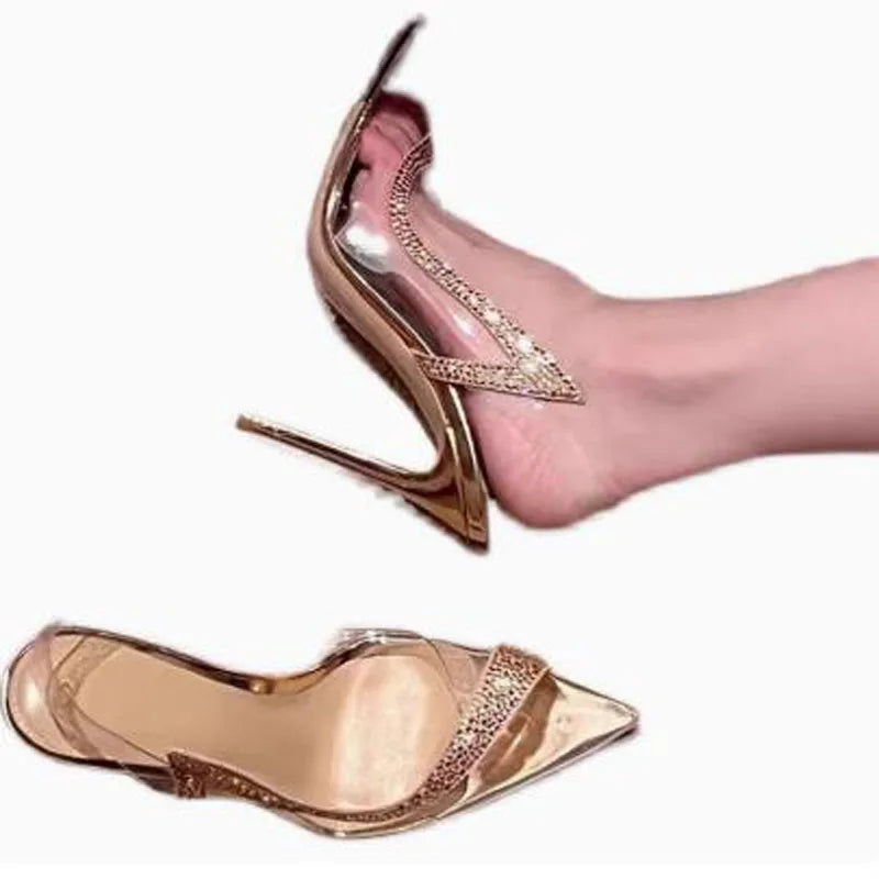 Transparent Crystal Rhinestone Slingback Pumps for Women