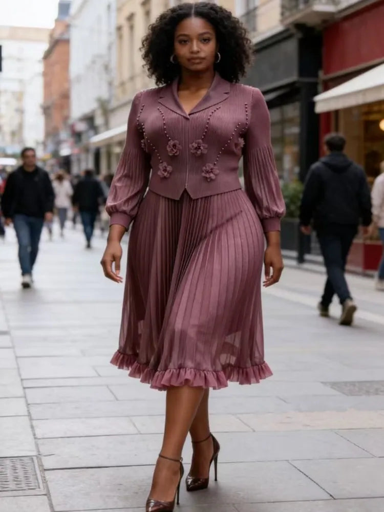 Elegant Long Sleeve Dashiki Pleated Maxi Dress for Women