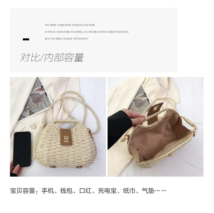 Trendy Handwoven Wicker Straw Shoulder Bag for Women