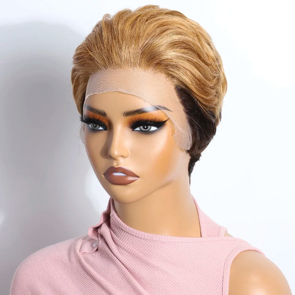 Blonde Short Pixie Cut Silky Lace Front Wig for Women
