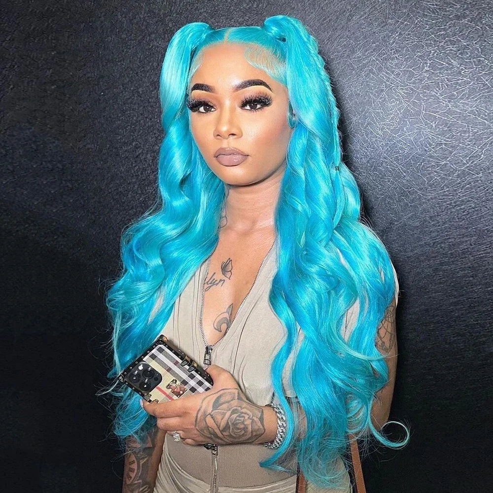 Preplucked Green Body Wave Lace Front Wig for Women