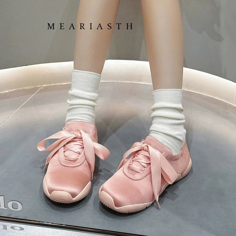 Round Toe Soft Sole Lace Up Casual Ballet Flats For Women