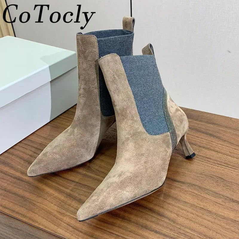 Pointed Toe Kitten Heel Suede Ankle Boots For Women