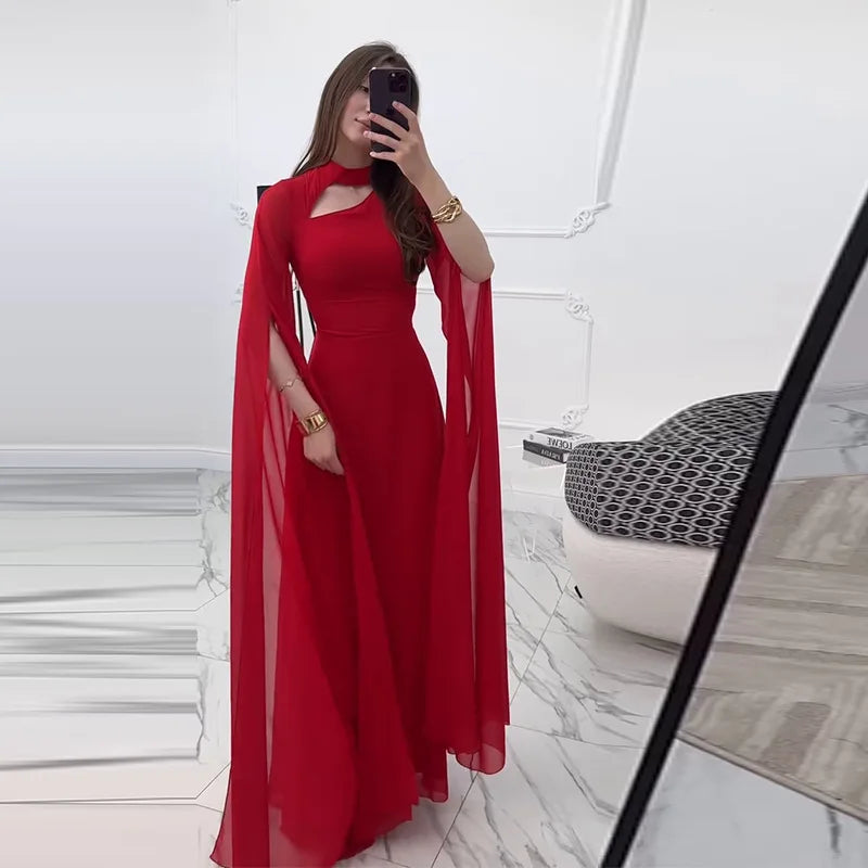 Solid Color Lace Up Cape Sleeve Maxi Dress For Women