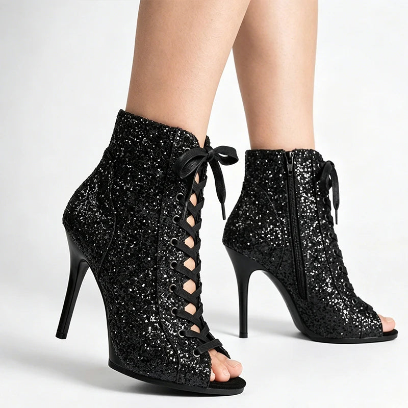 Black Peep Toe Stiletto Ankle Boots