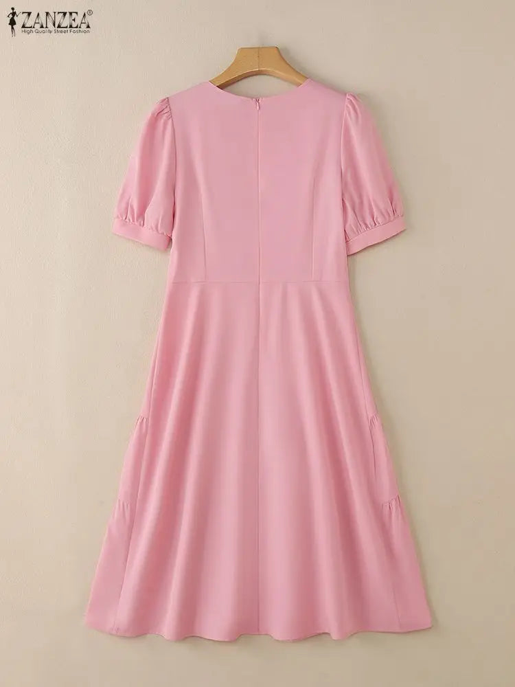 Tiered Puff Sleeve Midi Dress