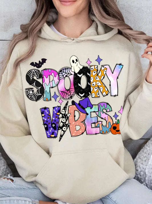 Heavy Weight Cotton Hoodies Halloween patterns Lightweight Cotton Hooded Sweatshirt - Breathable Fabric with Contrast Stitching