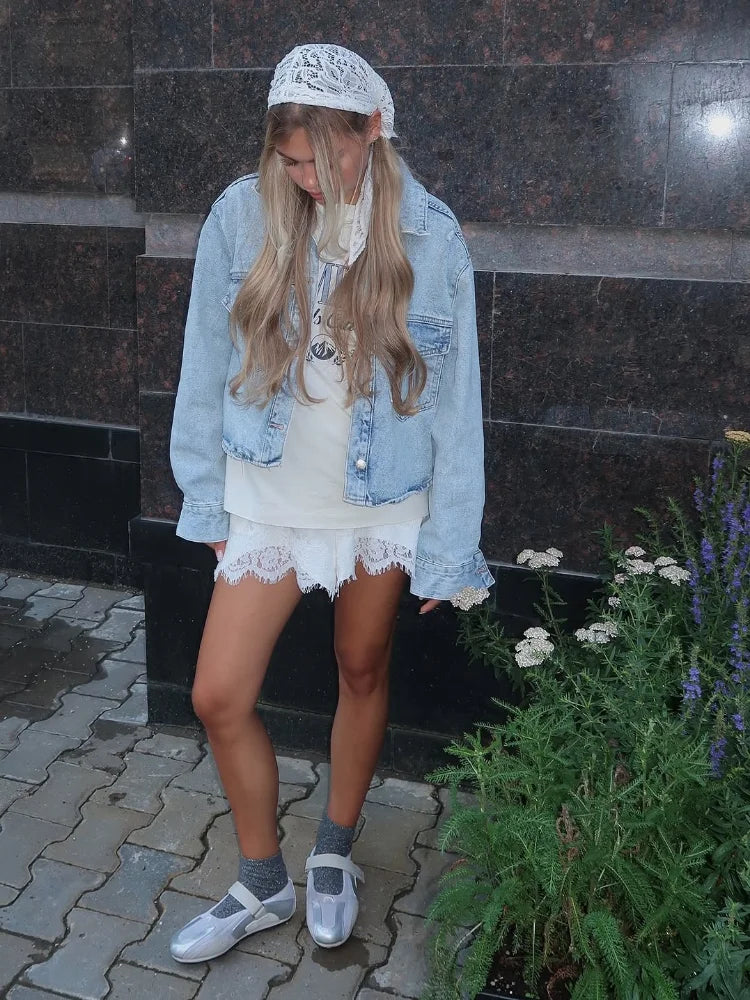 Women Lace Patchwork Satin Shorts Chic Loose Soild Wide Legs Elastic Short 2025 New Y2k Lady All Much Casual Street Outfits