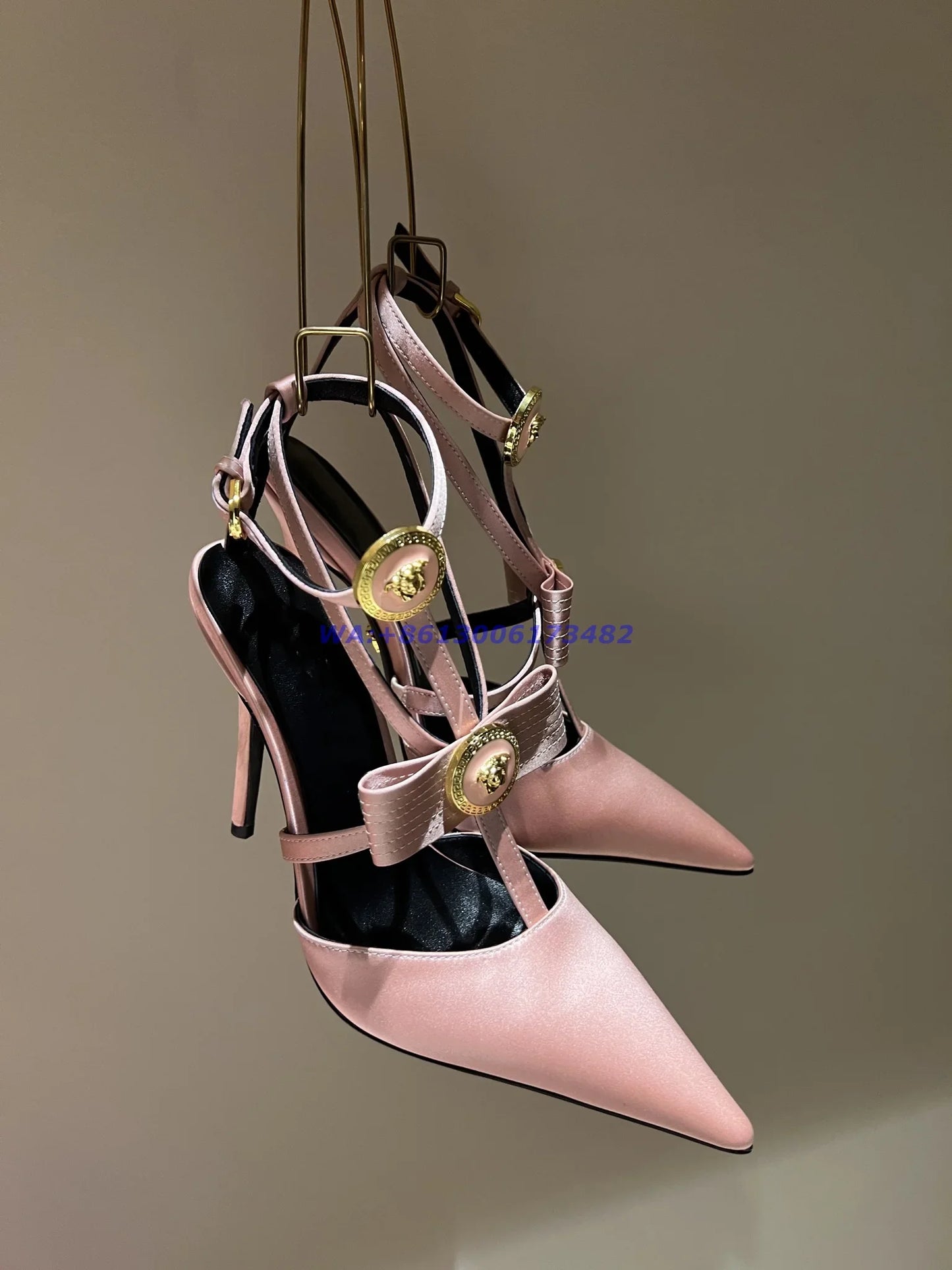 Fashion Women Design Candy Color Bow Satin High Heel Pumps Pointed Toe T Strap Buckle Slingback Stiletto Heels Plus Size