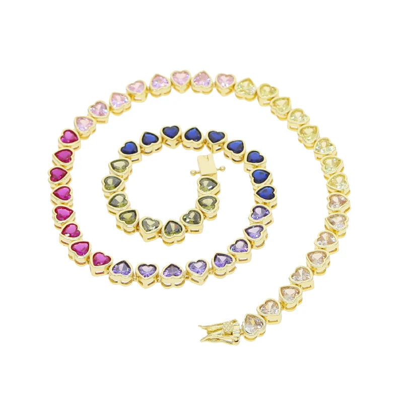 Rainbow Heart Bracelet And Necklace Set